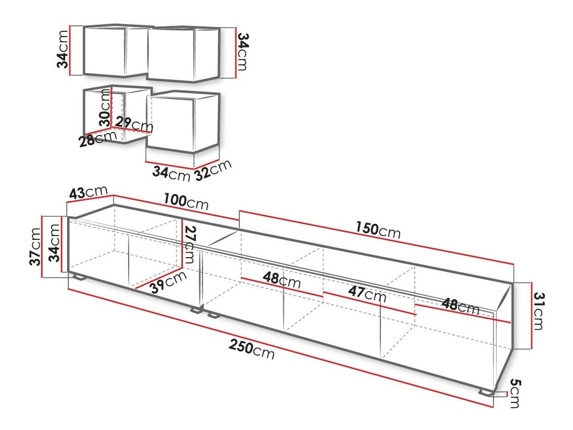 Set za dnevni boravak Tivdalu 132 (Crna + Sjajno crna)