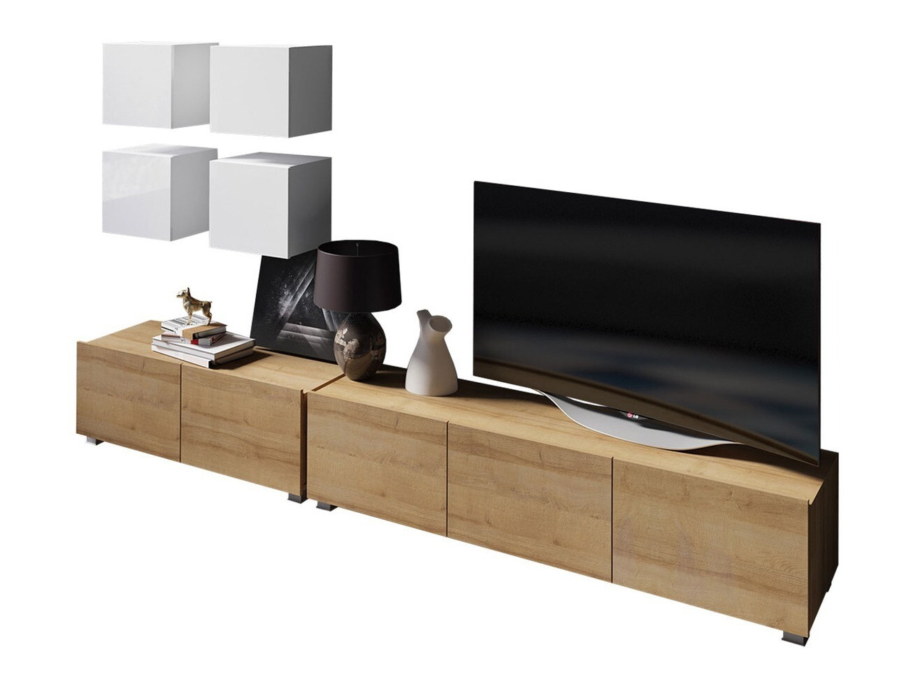 Set za dnevni boravak Tivdalu 132 (Zlatni hrast + Bijela + Sjajno bijela)