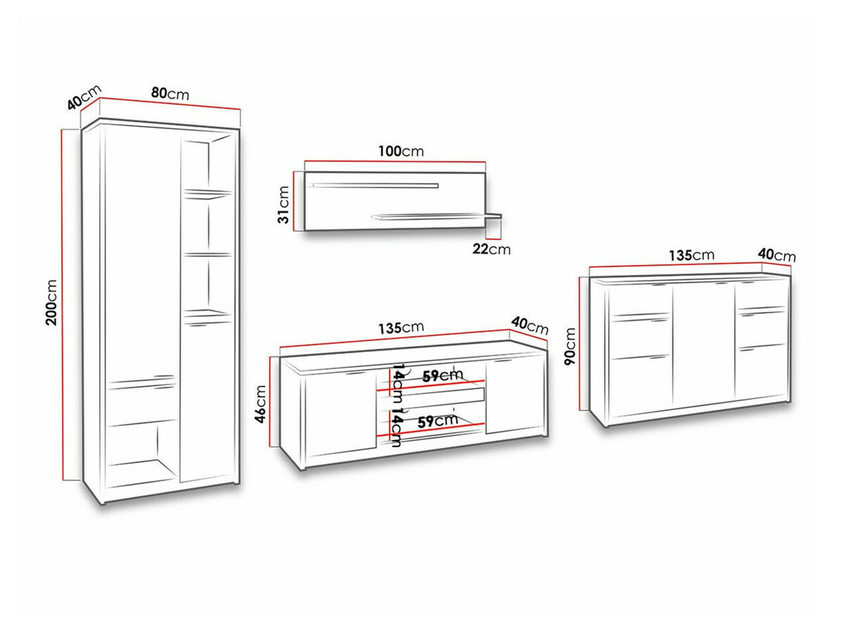 Set za dnevni boravak Fivelbo 117 (Hrast Monastery + Sjajno crna)