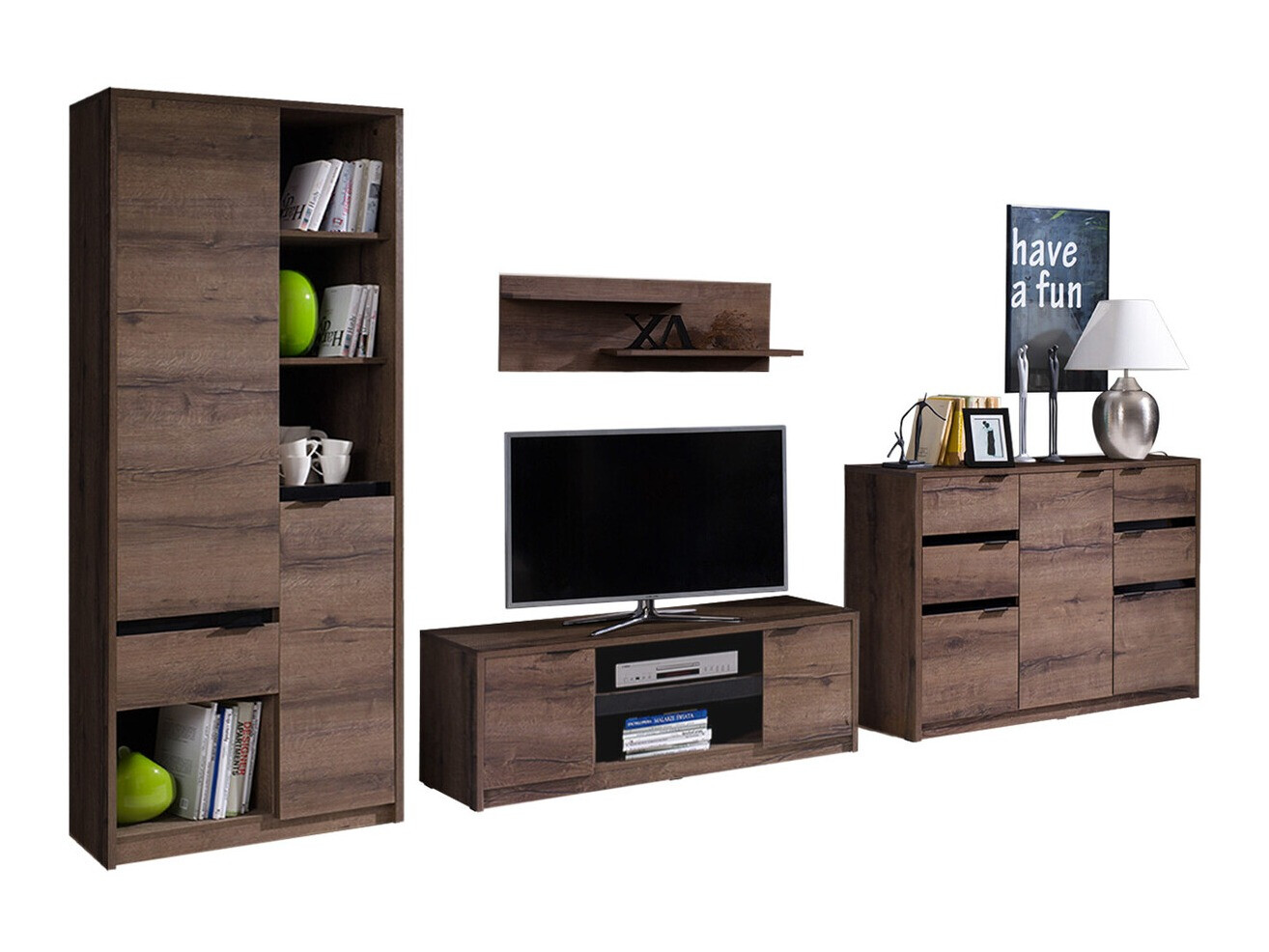 Set za dnevni boravak Fivelbo 117 (Hrast Monastery + Sjajno crna)