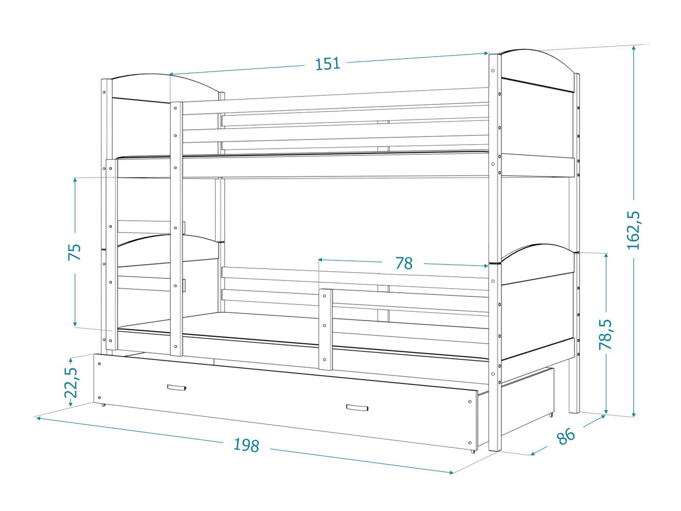Dvokatan krevet Aurora 102 (Bijela)
