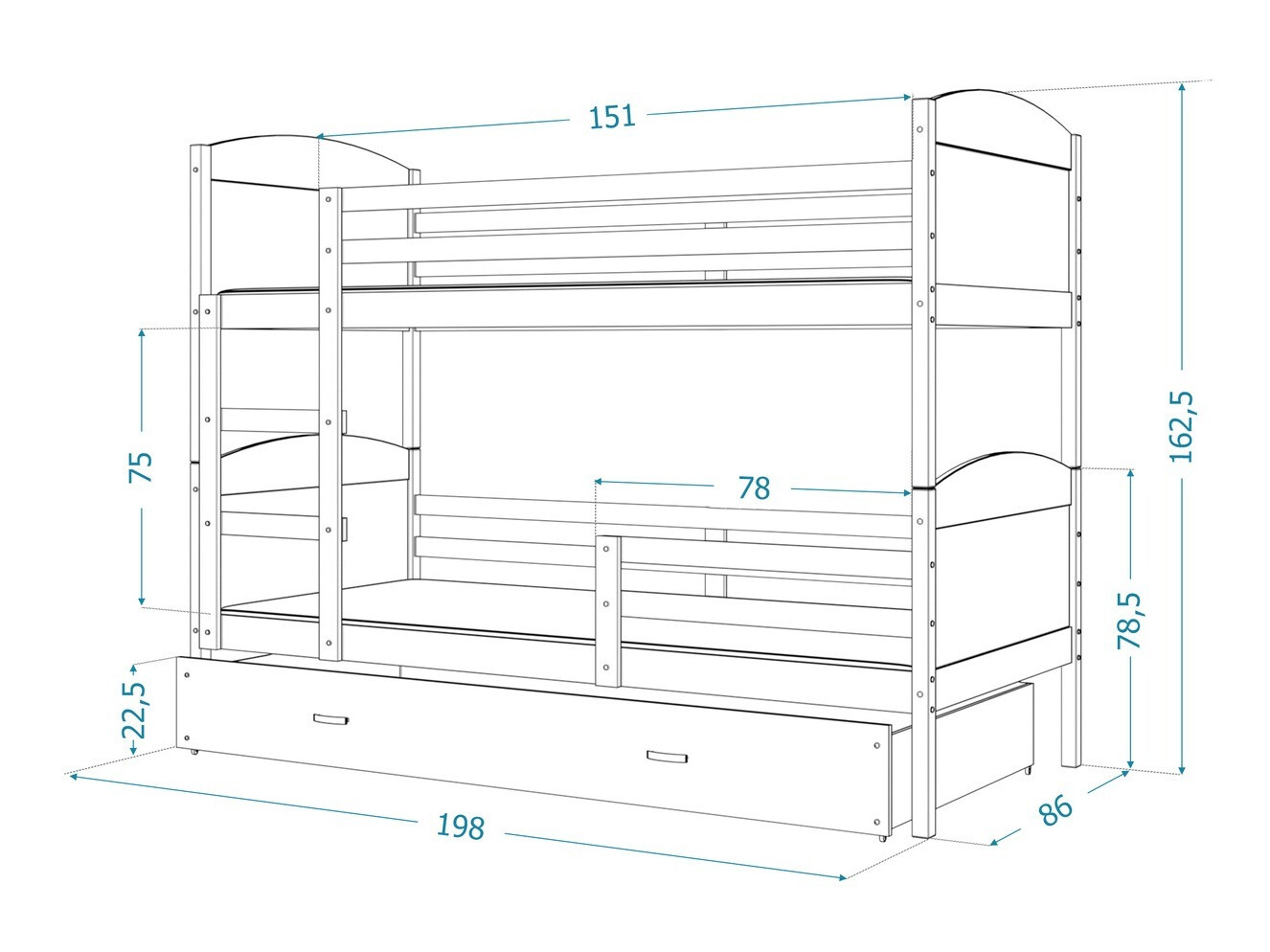 Krevet na kat Aurora 102 (Bijela)