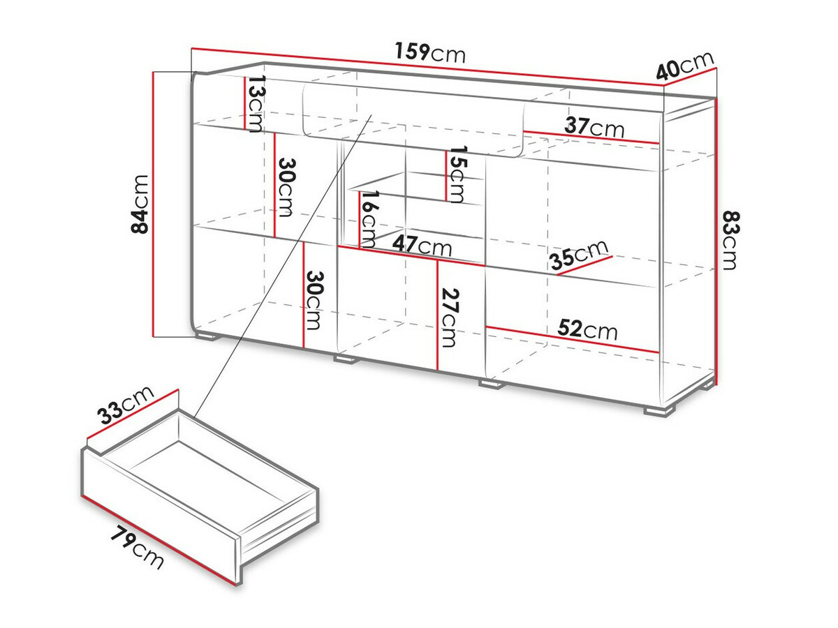 Komoda Torsone 108 (Bijela + Sjajno bijela)