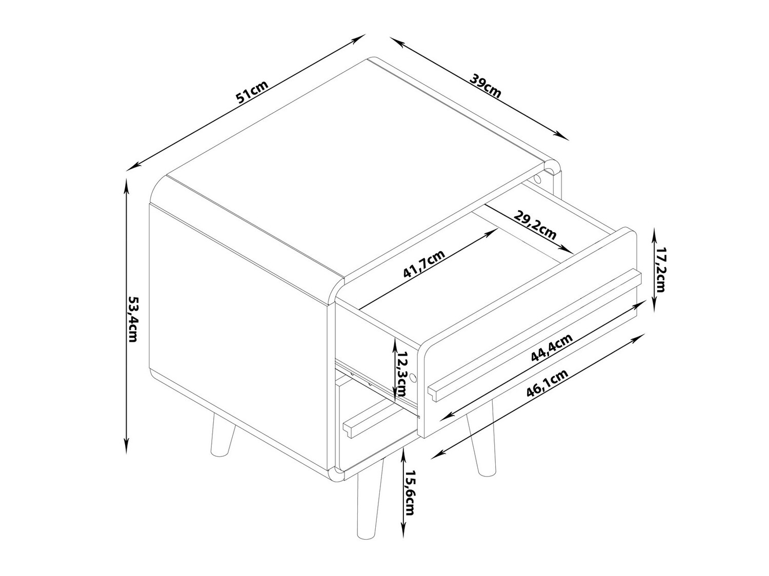 Noćni ormarić Denton 567 (Crna + Hrast)