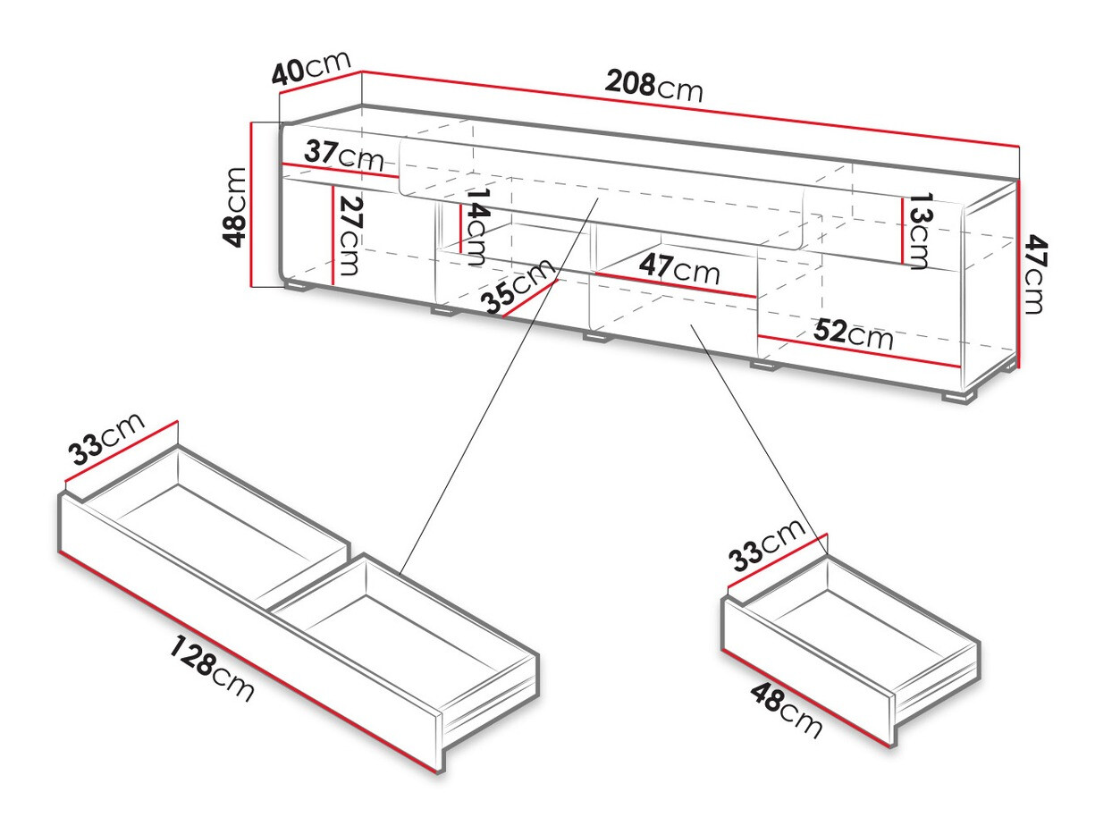 TV stol Torsone 113 (Antracit + Gloss antracit + Hrast Grandson)
