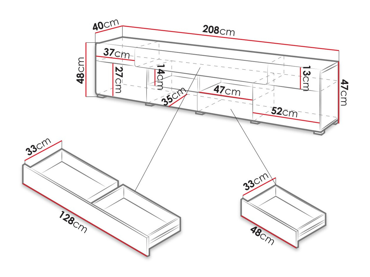 TV stol Torsone 113 (Bijela + Sjajno bijela + Hrast San Remo)