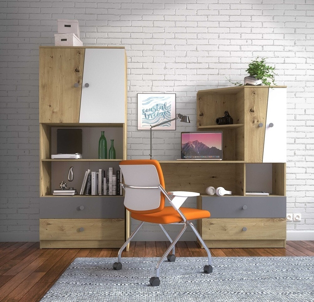 Uredski stol Mirelbu 110 (Artisan hrast + Bijela + Crna)