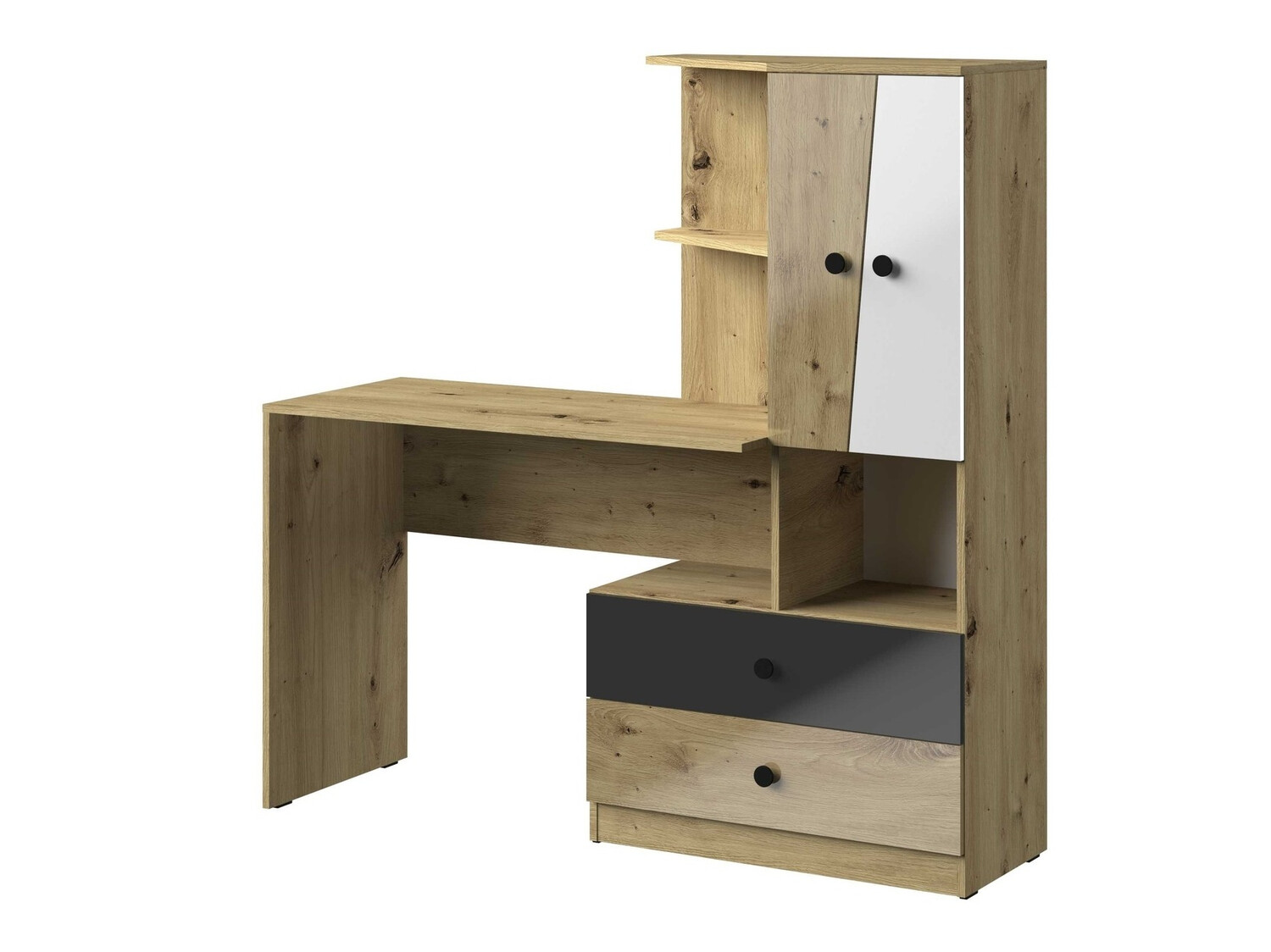 Uredski stol Mirelbu 110 (Artisan hrast + Sjajno bijela + Sjajno crna)