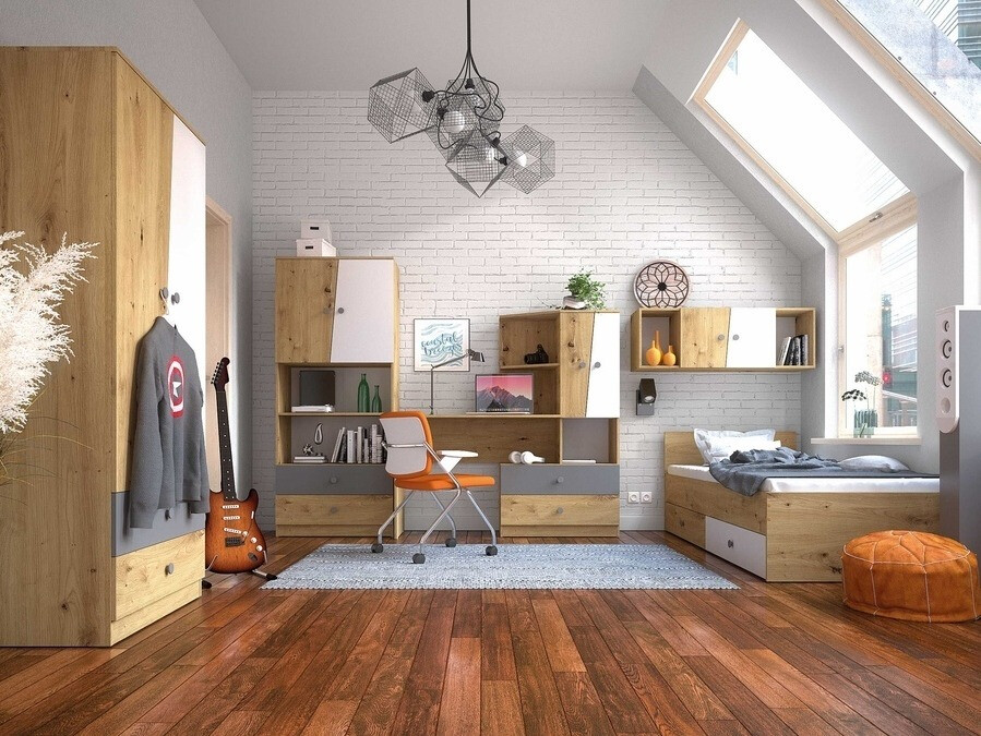 Uredski stol Mirelbu 110 (Hrast Artisan + Bijela + Crna)