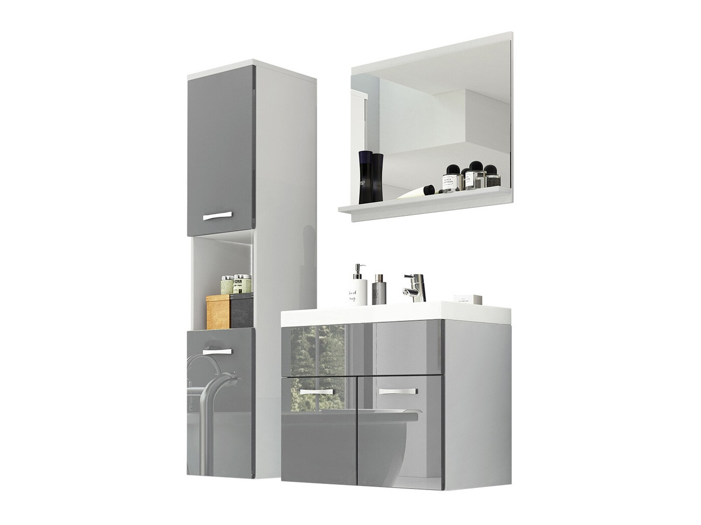 Kupaonski namještaj Sarasota 122 (Bijela + Sjajno sivo)