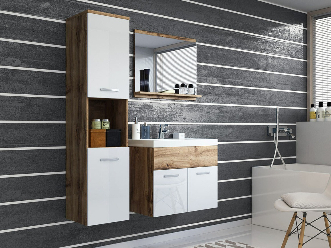 Kupaonski namještaj Sarasota 122 (Hrast Wotan + Sjajno bijela)