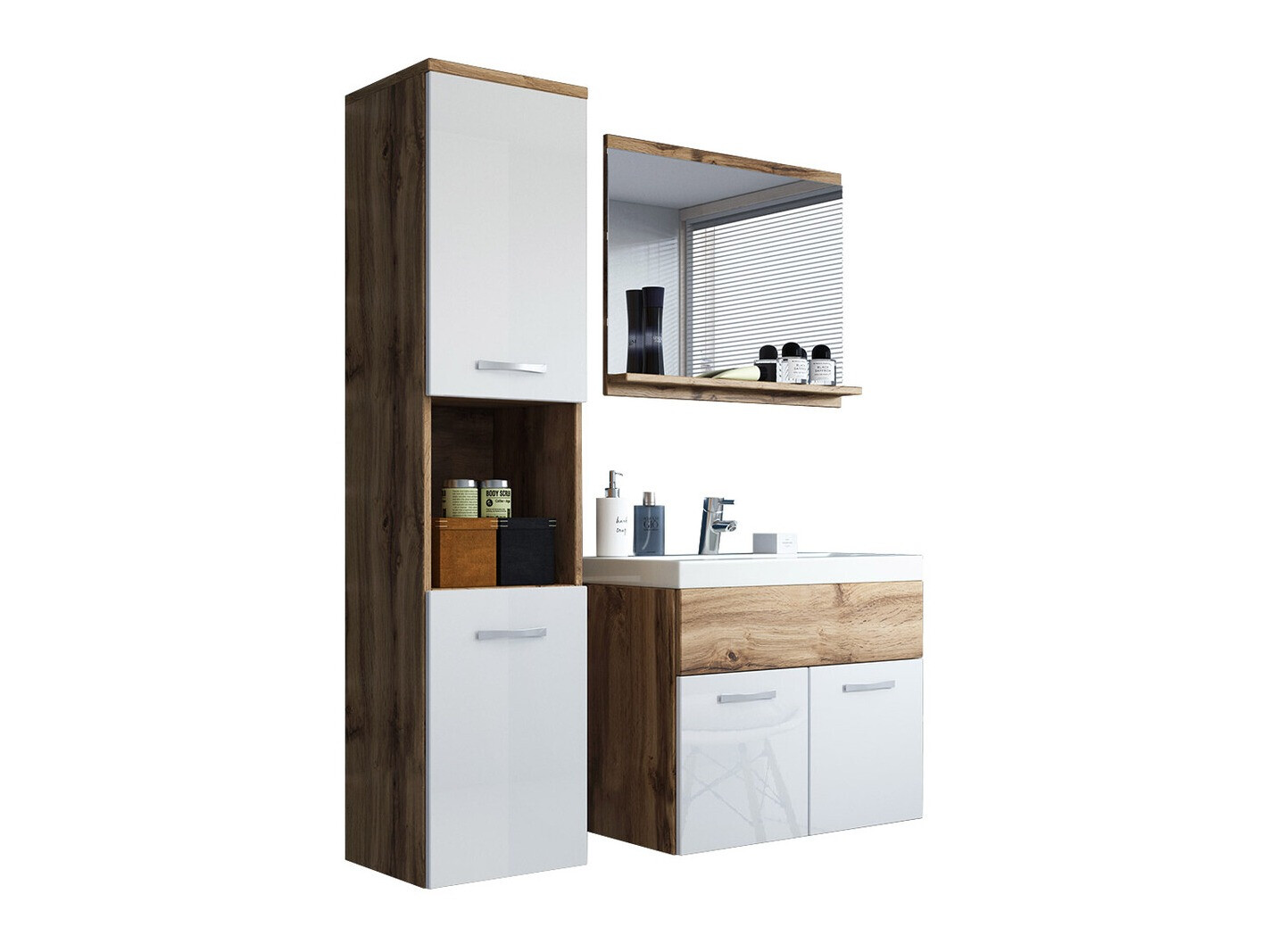 Kupaonski namještaj Sarasota 122 (Hrast Wotan + Sjajno bijela)