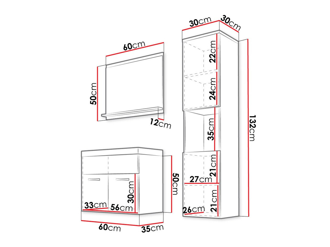 Kupaonski namještaj Sarasota 122 (Hrast Wotan + Sjajno bijela)