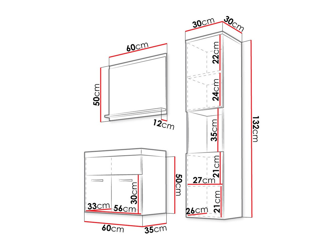 Kupaonski namještaj Sarasota 122 (Matera siva + Sjajno bijela)