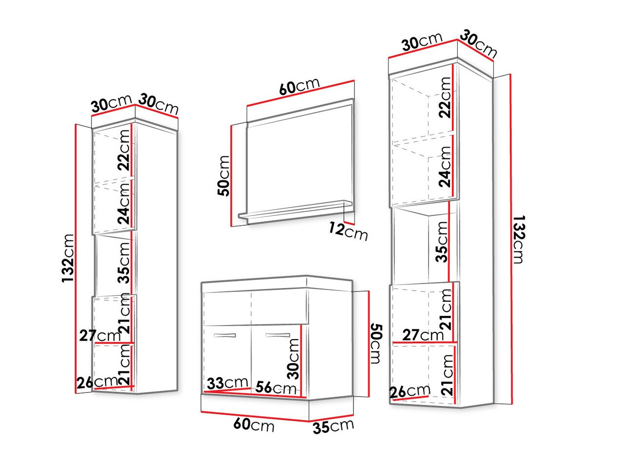 Kupaonski namještaj Sarasota 123 (Bijela + Sjajno bijela)
