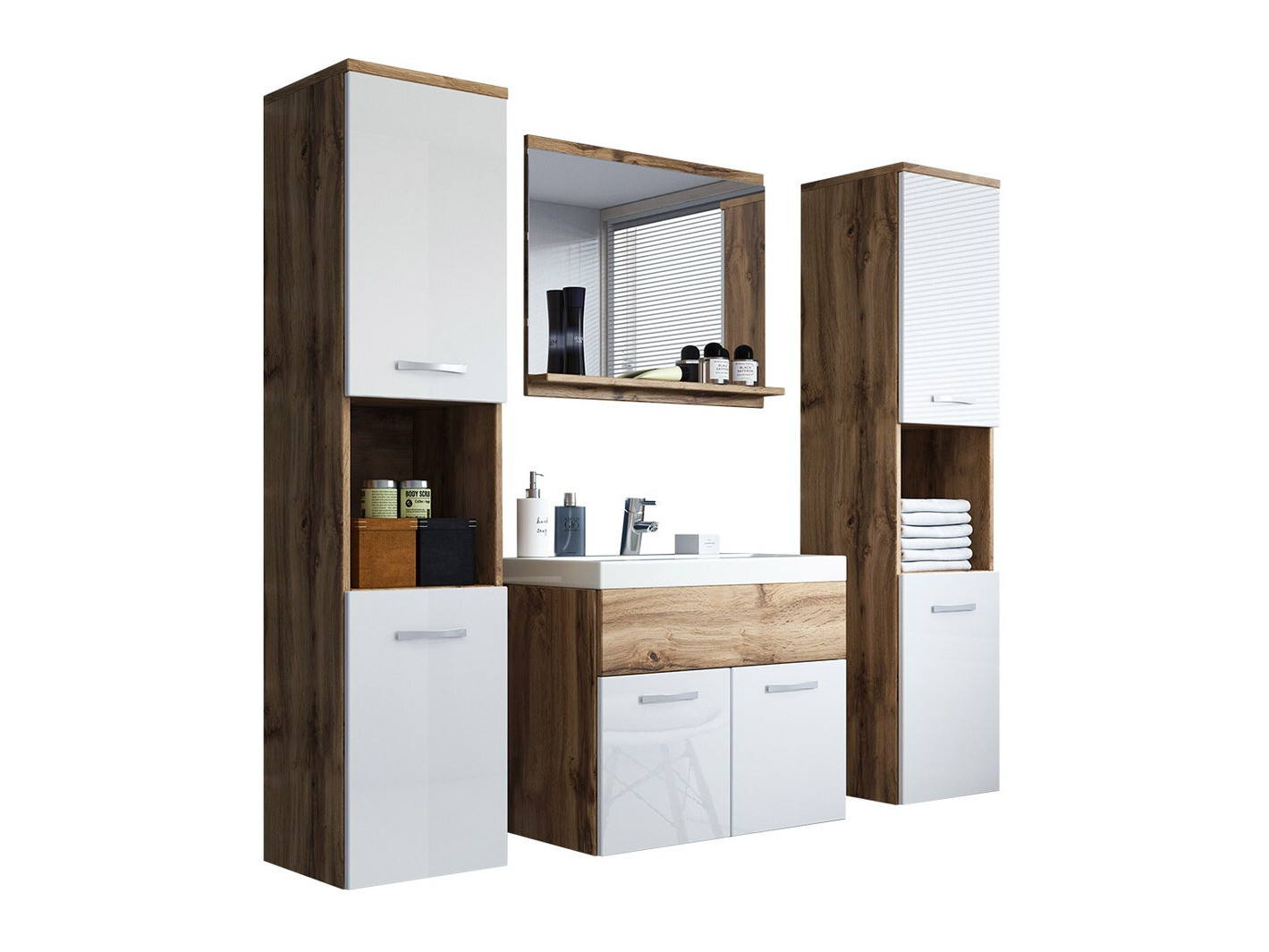 Kupaonski namještaj Sarasota 123 (Hrast Wotan + Sjajno bijela)