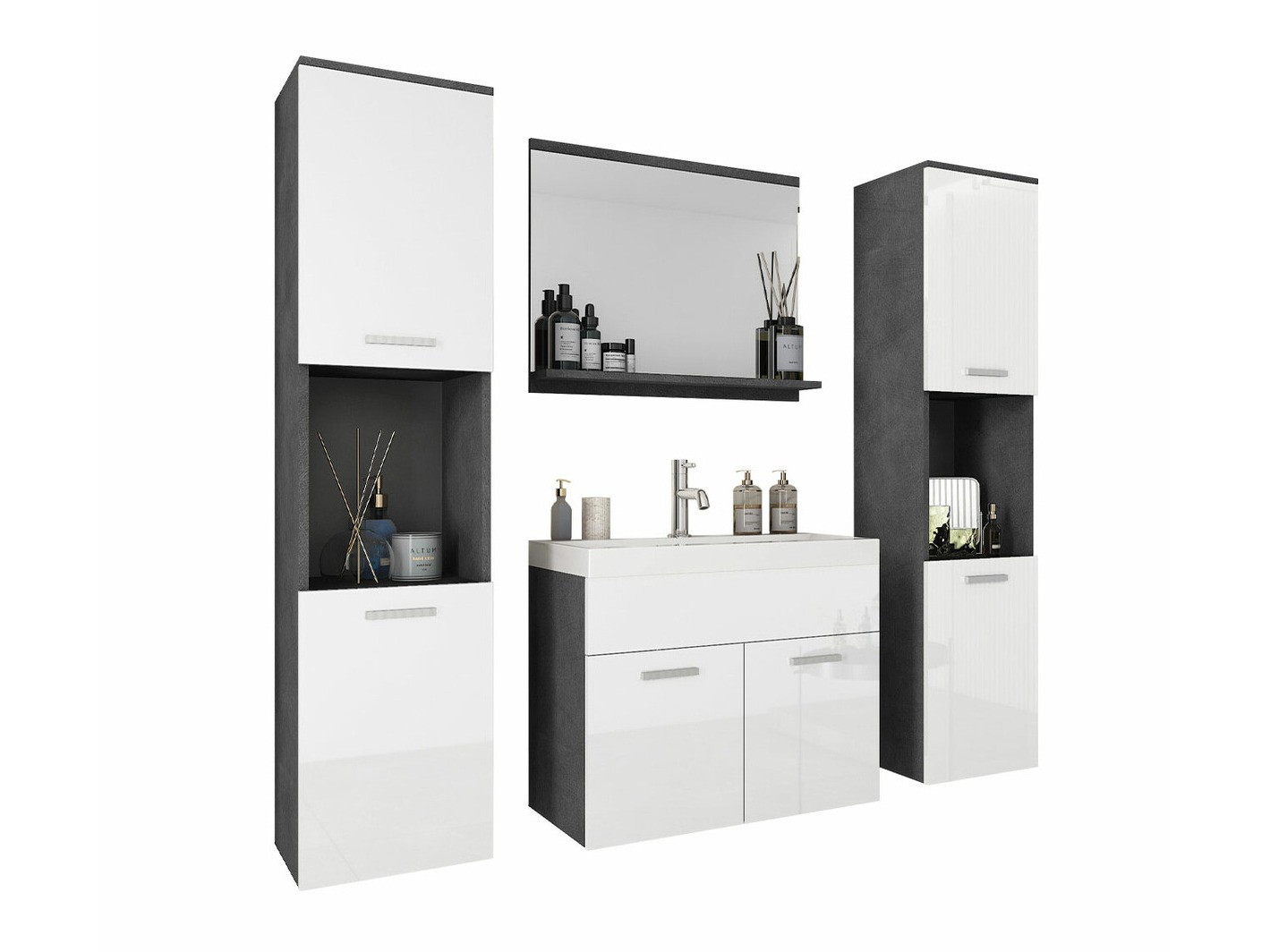 Kupaonski namještaj Sarasota 123 (Siva Matera + Sjajno bijela)