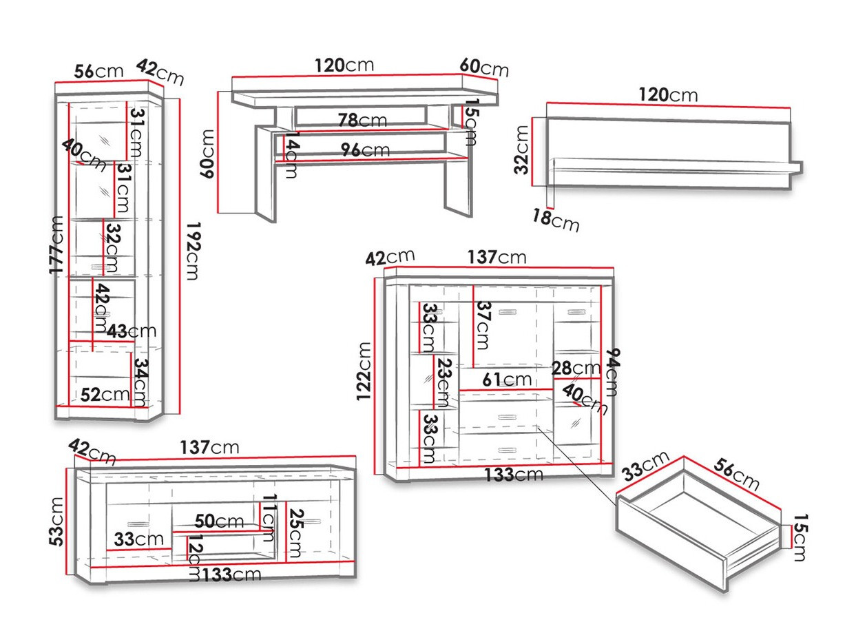 Set za dnevni boravak Serfeno 122 (Tamni jasen)