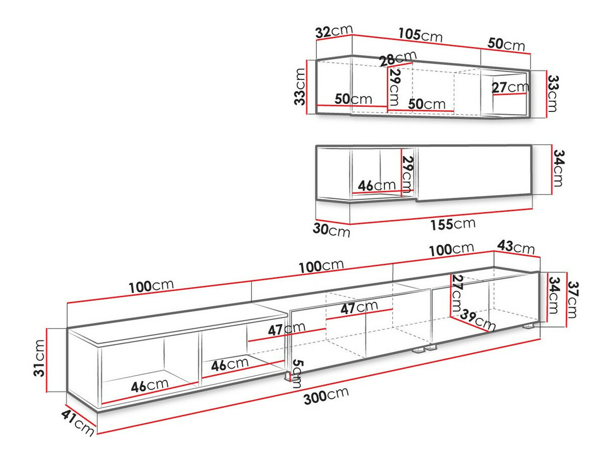 Set za dnevni boravak Tivdalu 145 (Crna + Sjajno crna + Hrast Artisan)