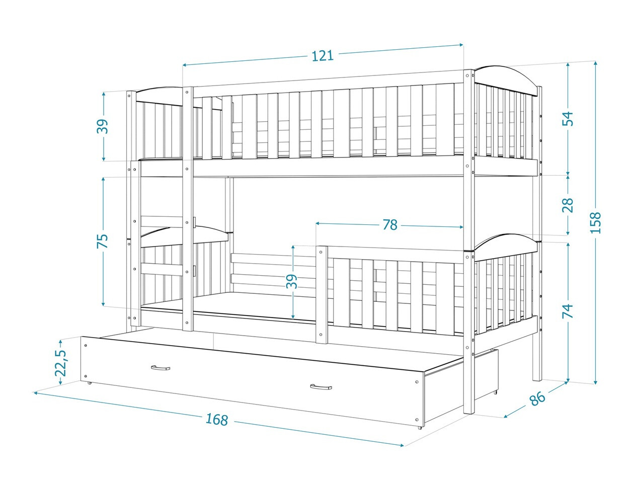 Dvokatan krevet Aurora 104 (Bijela)