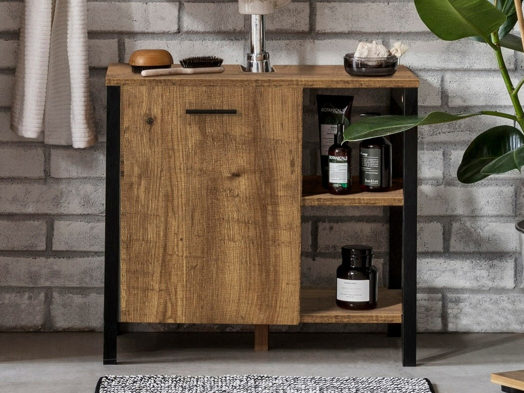 Samostojeći kupaonski ormarić za umivaonik Denton G102 (Crna + Tamni hrast)