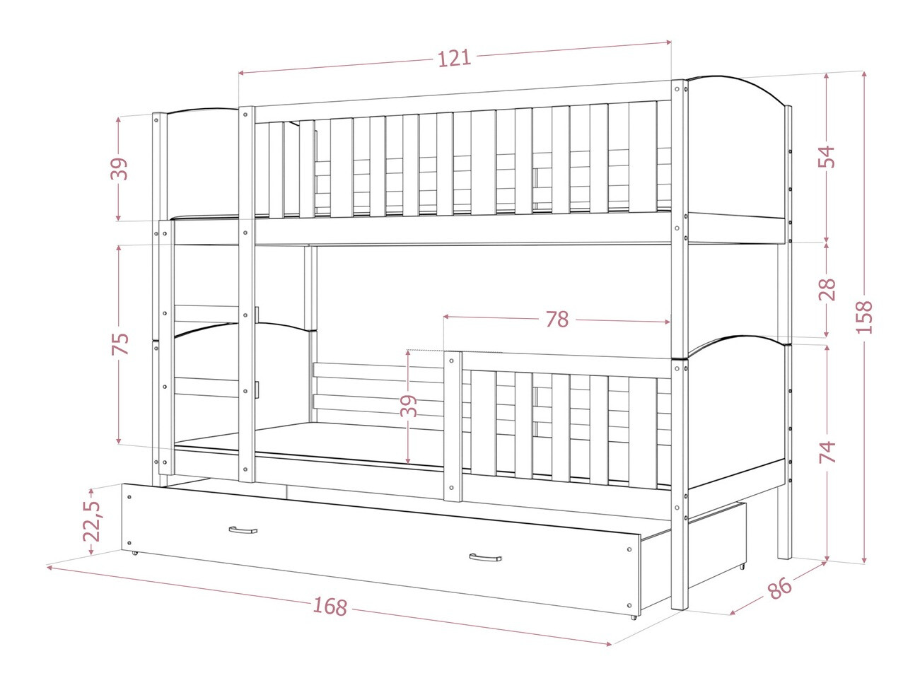 Krevet na kat Aurora 113 (Bijela)