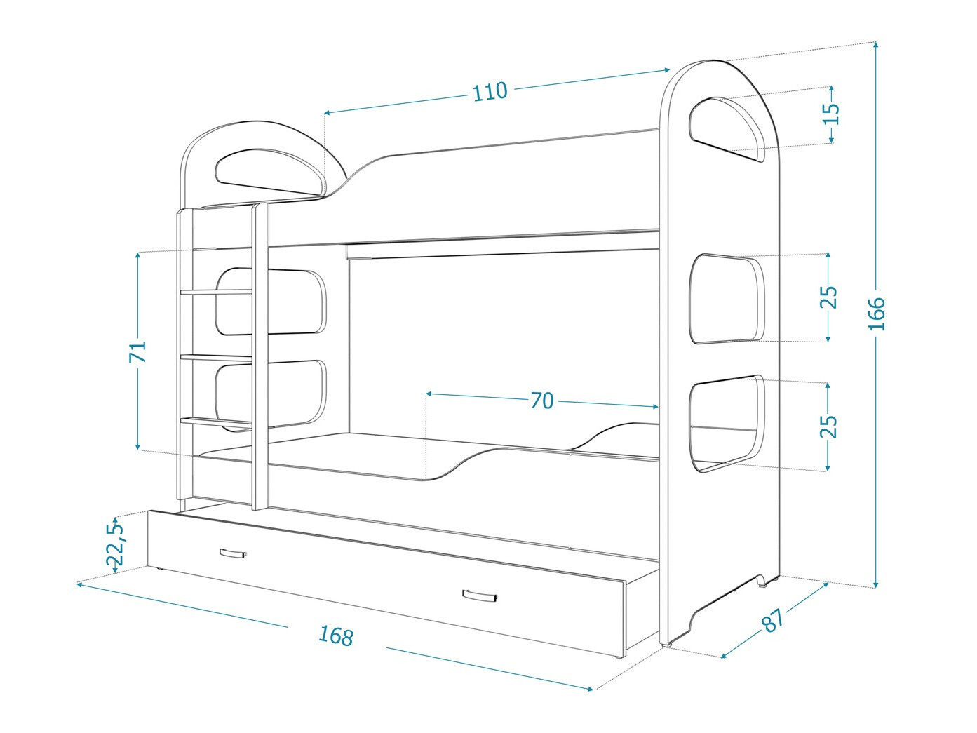 Krevet na kat Aurora 114 (Bijela)