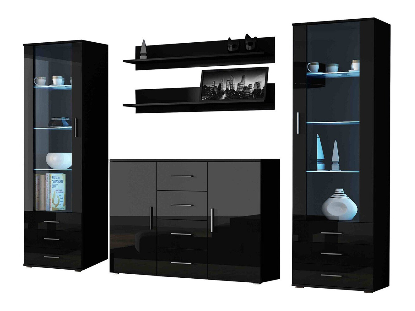 Set za dnevni boravak Tornola 112 (Crna + Sjajno crna)