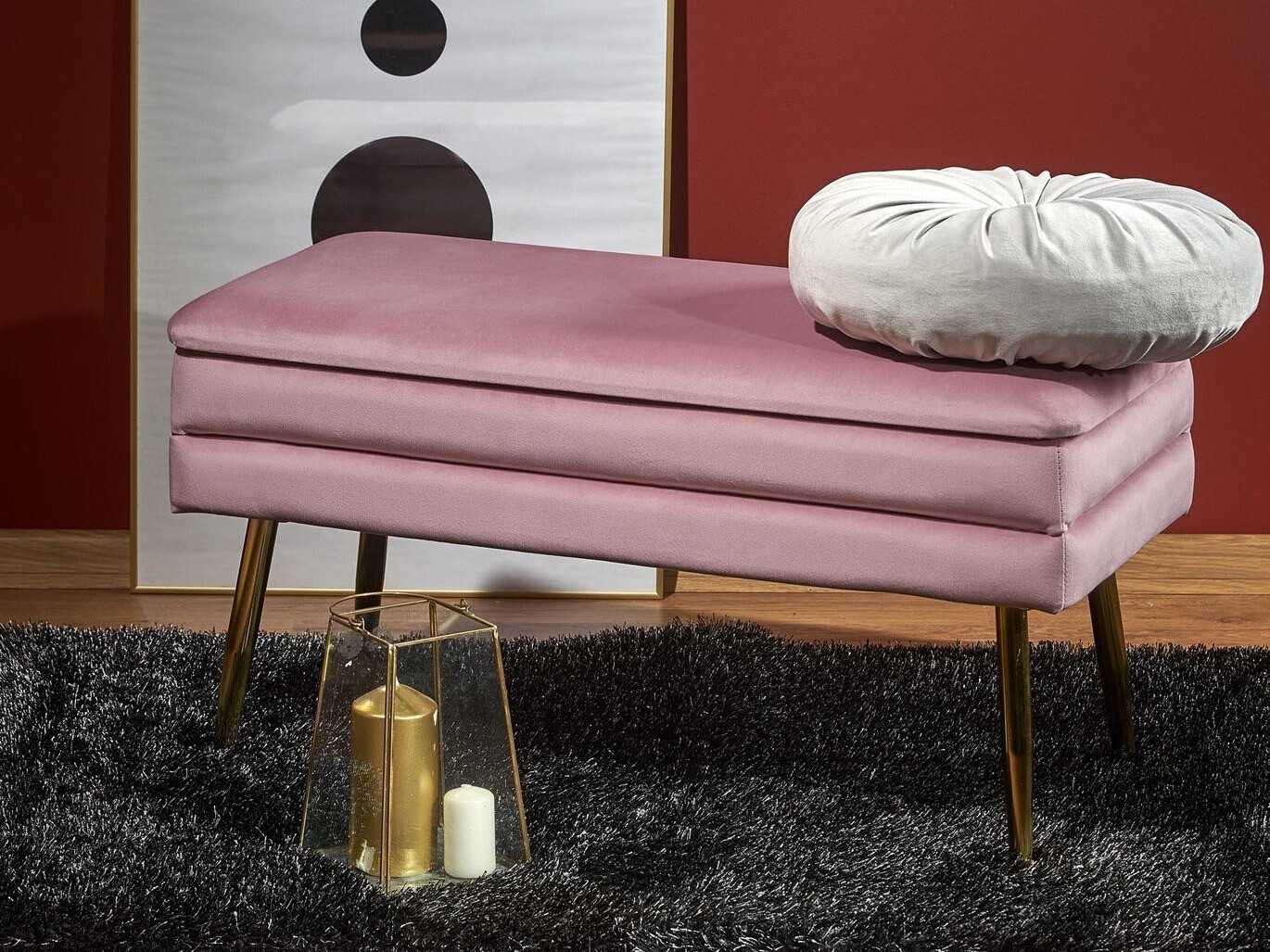 Tapecirana klupa Houston 1255 (Ružičasta + Zlatna)