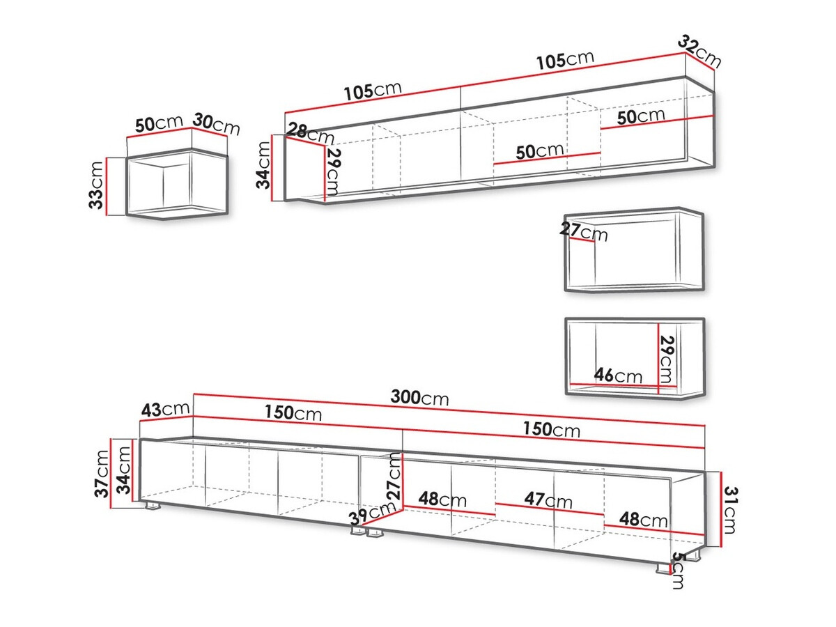 Dnevni boravak Tivdalu 151 (Crna + Sjajno crna + Artisan hrast)