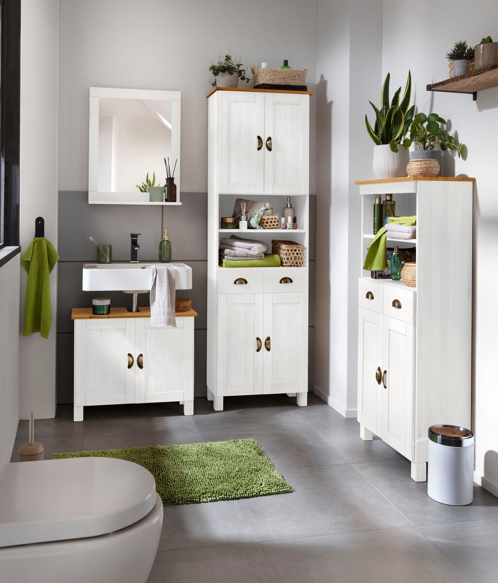 Samostojeći kupaonski ormarić za umivaonik Serelbu 103 (Bijela + Svijetlo smeđa)