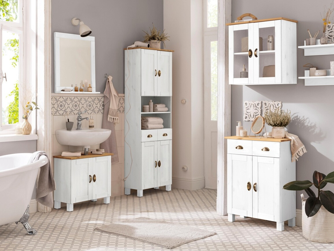 Zidni ormarić Serelbu 102 (Bijela + Svijetlo smeđa)