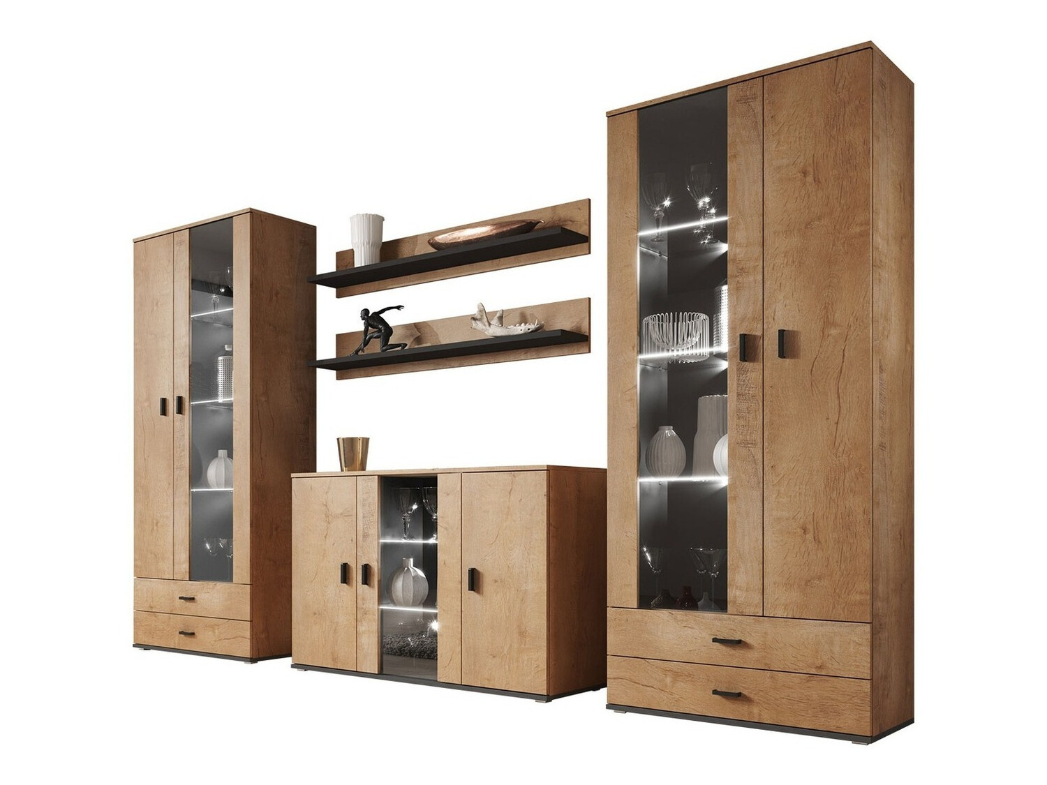 Set za dnevni boravak Tornola 111 (Hrast Lefkas + Crna)