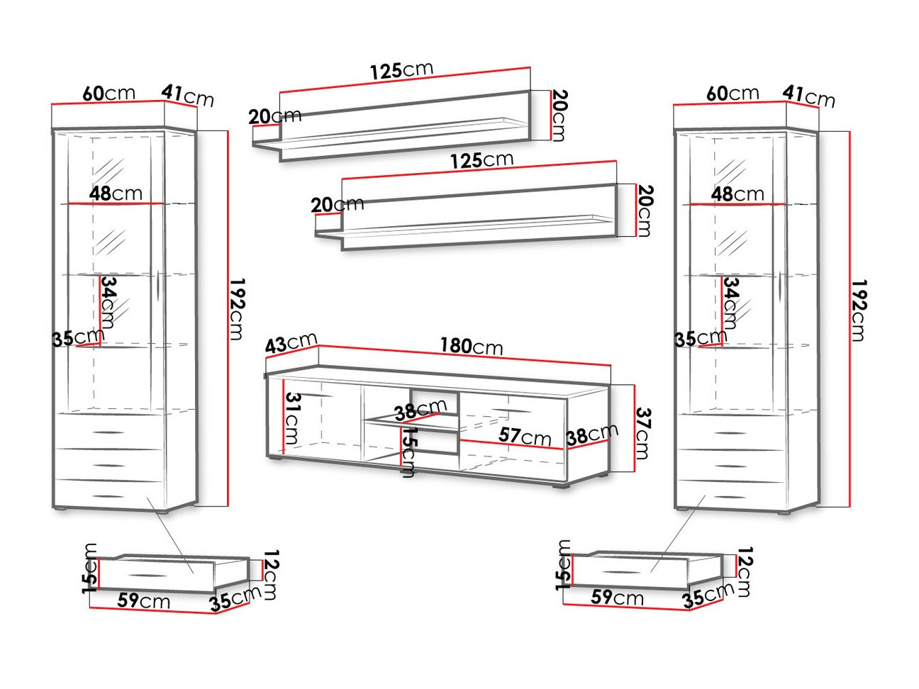 Set za dnevni boravak Tornola 109 (Bijela + Sjajno bijela)