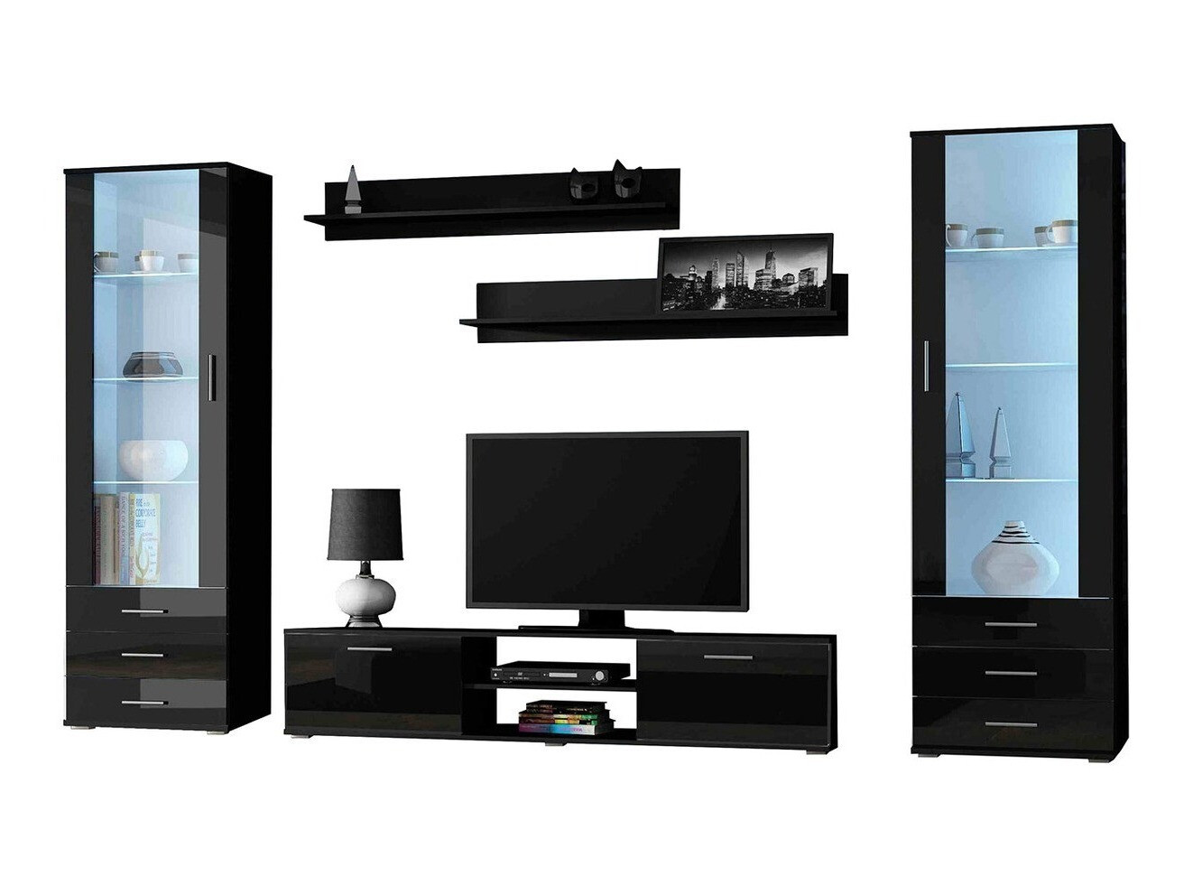 Set za dnevni boravak Tornola 109 (Crna + Sjajno crna)