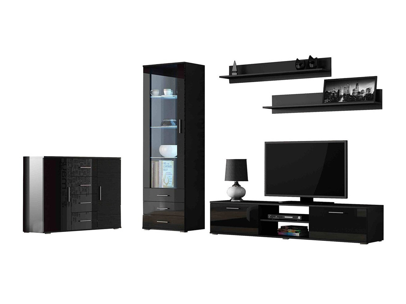 Dnevni boravak Tornola 108 (Crna + Sjajno crna)