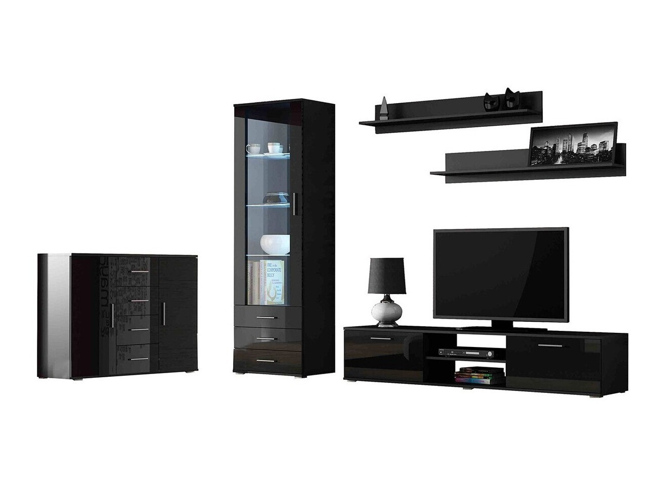 Dnevni boravak Tornola 108 (Crna + Sjajno crna)