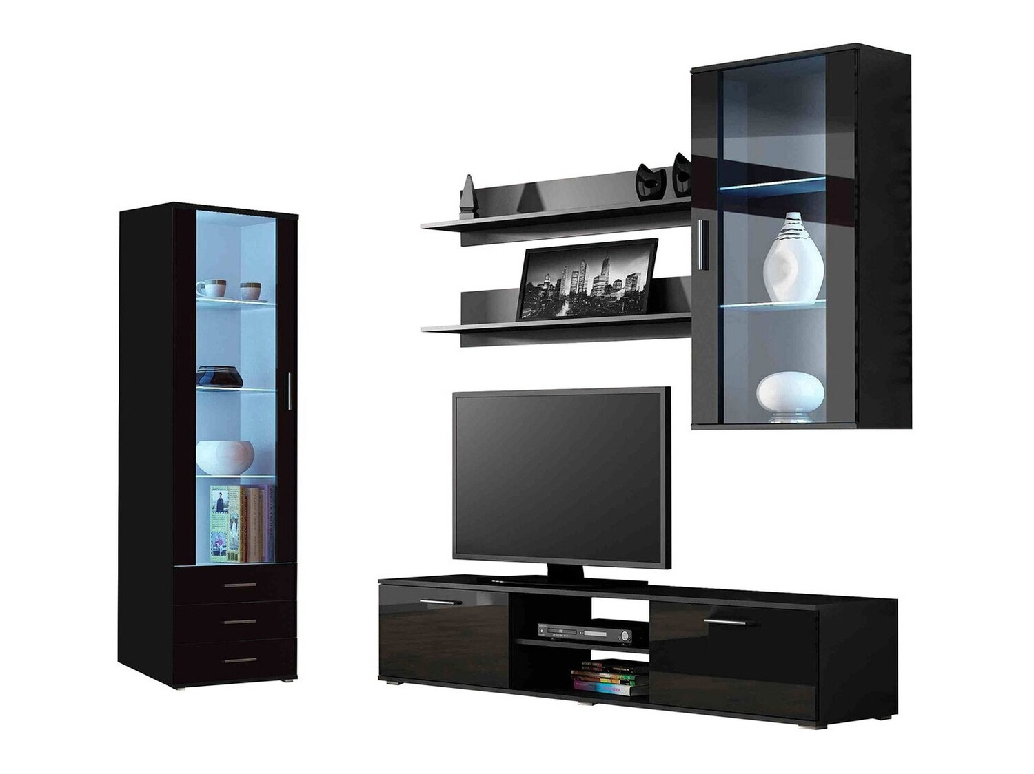 Set za dnevni boravak Tornola 114 (Crna + Sjajno crna)