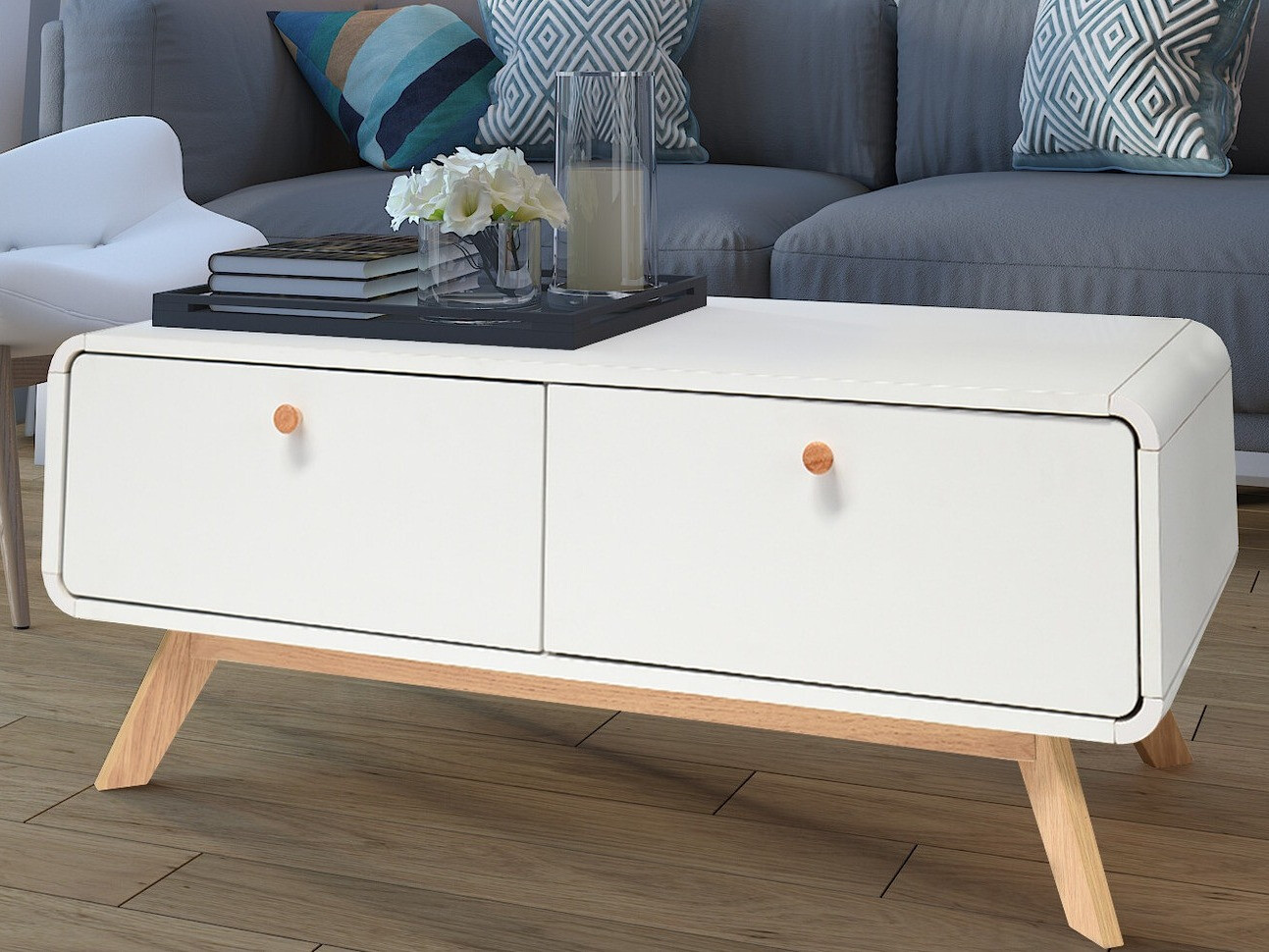 Stolić za kavu Elbtena 100 (Bijela + Hrast)