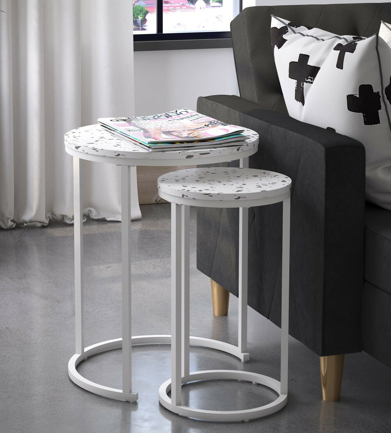 Set pomoćnih stolića CosmoLiving by Cosmopolitan 121 (Terazzo + Bijela)