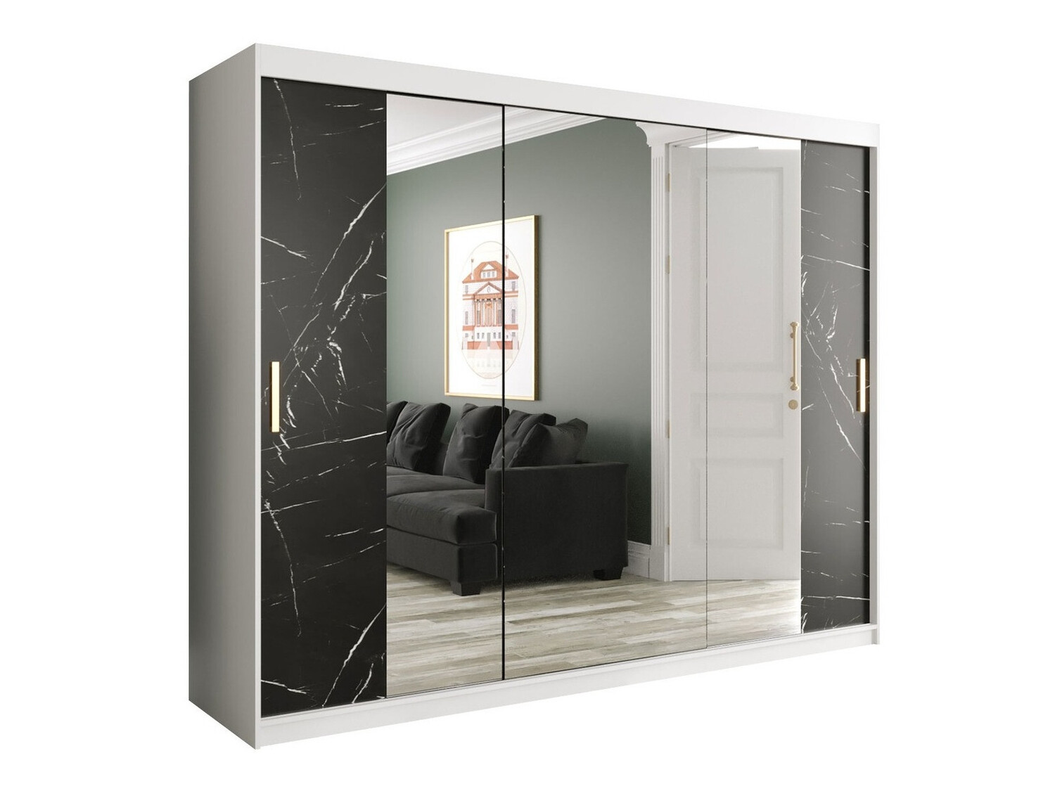 Ormar Hartford 263 (Mat bijela + Crni mramor)