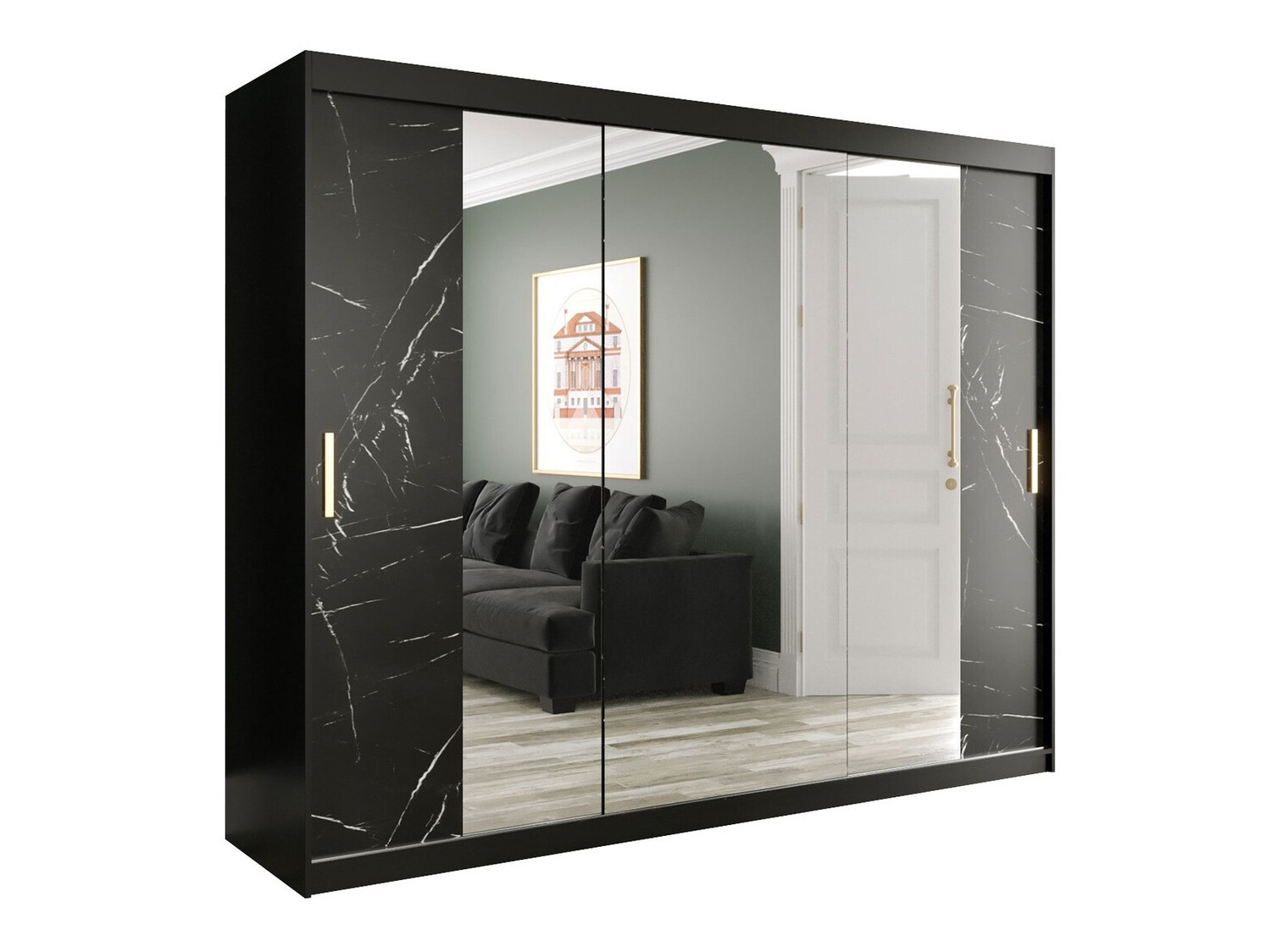 Ormar Hartford 263 (Mat crna + Crni mramor)