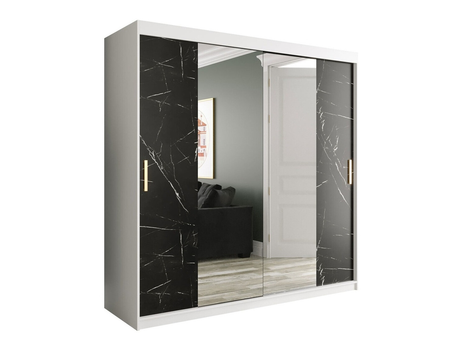 Ormar Hartford 256 (Mat bijela + Crni mramor)