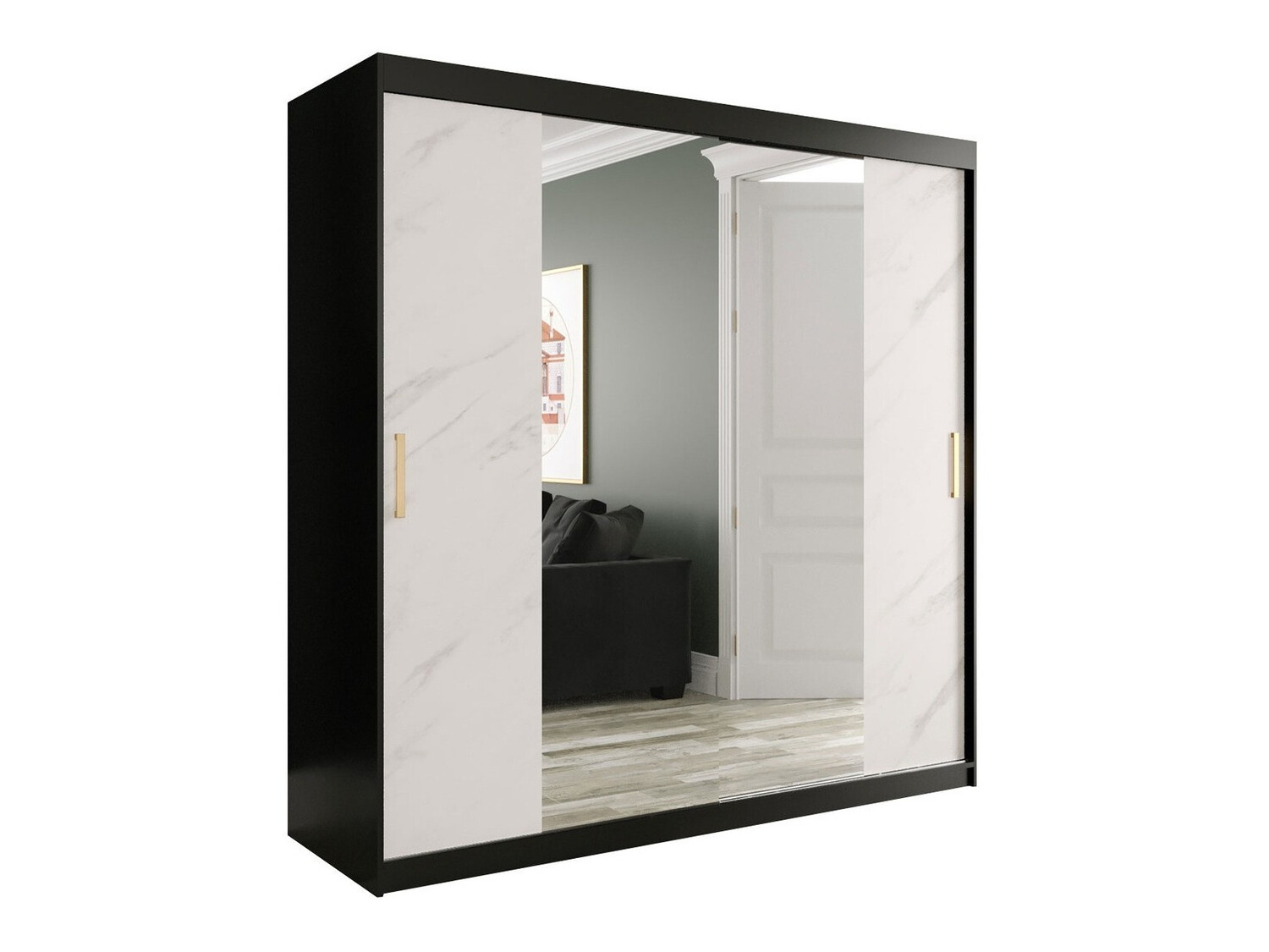 Ormar Hartford 256 (Mat crna + Bijeli mramor)