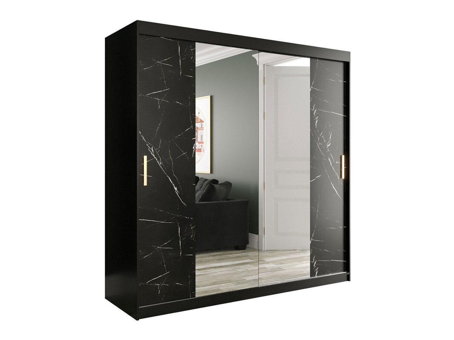 Ormar Hartford 256 (Mat crna + Crni mramor)