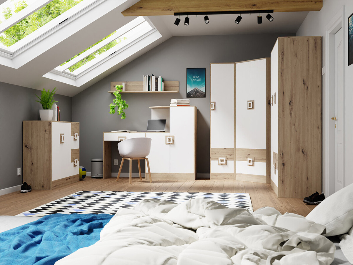 Kutni ormar Tolfere 102 (Svijetli hrast + Bijela)