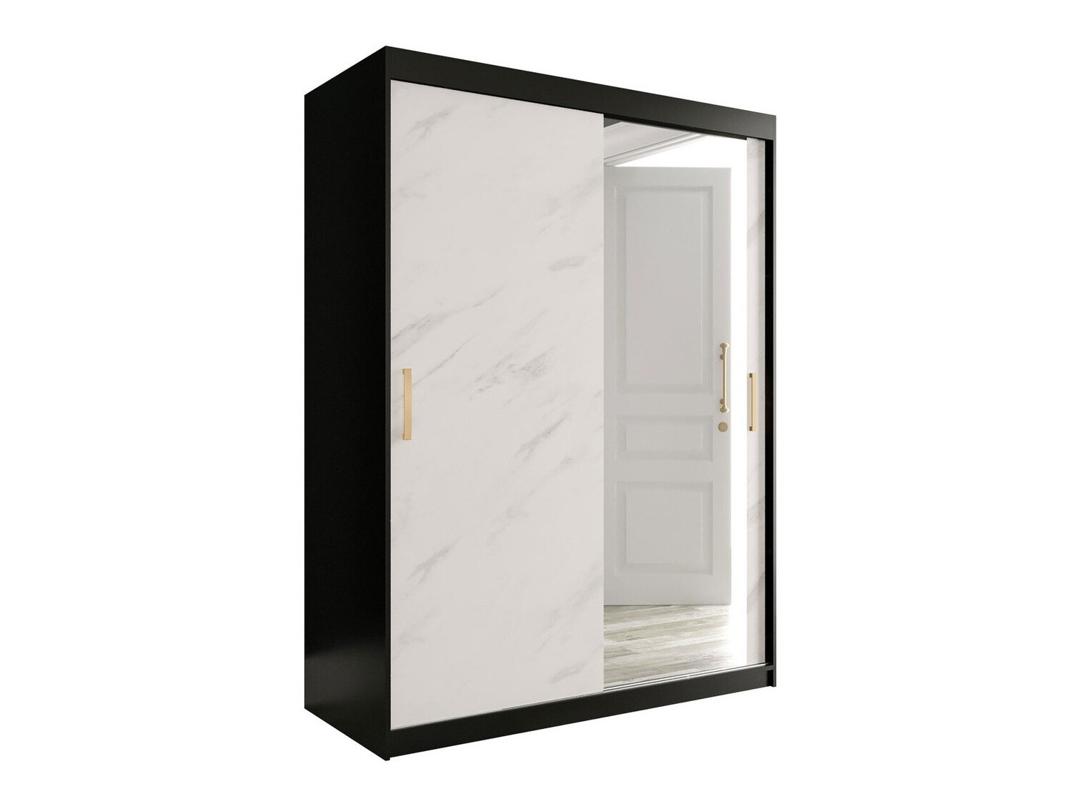 Ormar Hartford 260 (Mat crna + Bijeli mramor)