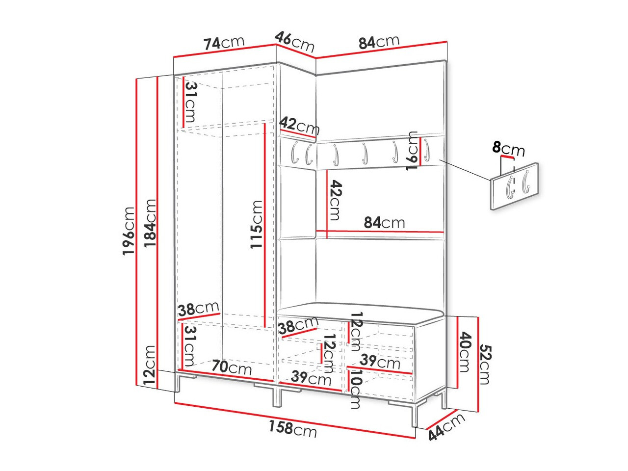Set za hodnik Tivsoa 100 (Crna)