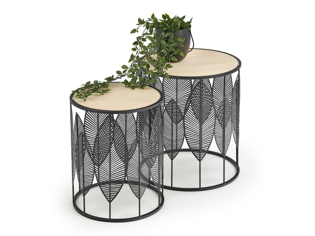 Set pomoćnih stolića Houston 974 (Crna + Svijetlo drvo)