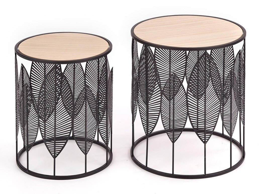 Set pomoćnih stolića Houston 974 (Crna + Svijetlo drvo)
